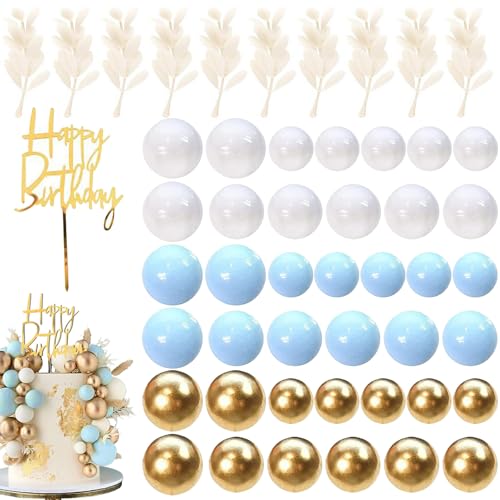 Embhlitfe Boho-Kuchendekorationen, Kugel-Kuchendekoration, Khaki- und Gold-Kugeln für Kuchendekoration, Regenbogen-Kuchenbälle für Geburtstag, Hochzeit, Babyparty, Party-Dekoration, Blau, 50 Stück Embhlitfe Boho-Kuchendekorationen, Kugel-Kuchendekoration, Khaki- und Gold-Kugeln für Kuchendekoration, Regenbogen-Kuchenbälle für Geburtstag, Hochzeit, Babyparty, Party-Dekoration, Blau, 50 Stück von Embhlitfe