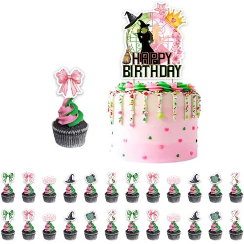 Embhlitfe Hexen-Kuchenaufsatz-Dekorationsset für Geburtstagsparty, inklusive 1 große Happy Birthday-Tassenaufsätze und 24 Cupcake-Topper, böses Partyzubehör für Damen, Herren, Kinder, Jungen und Embhlitfe Hexen-Kuchenaufsatz-Dekorationsset für Geburtstagsparty, inklusive 1 große Happy Birthday-Tassenaufsätze und 24 Cupcake-Topper, böses Partyzubehör für Damen, Herren, Kinder, Jungen und von Embhlitfe