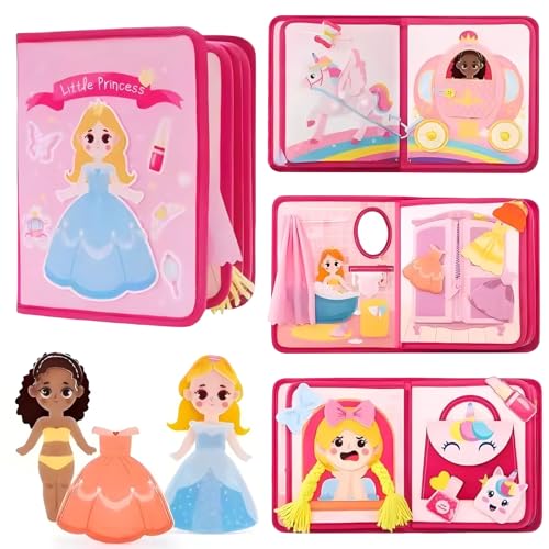 Embhlitfe Stoffbuch Baby ab 1 Jahr | Montessori Filzbuch mit 20x20cm Bauernhof/Prinzessin-Motiv | 20-in-1 Sensorisches Lernspielzeug für Frühförderung & Feinmotorik (6 Monate-5 Jahre) (Prinzessin) von Embhlitfe