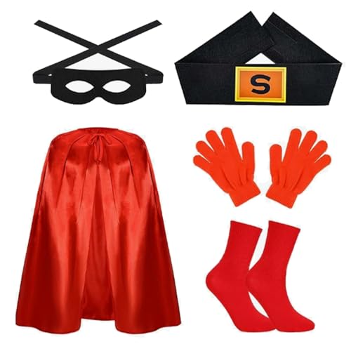 Embhlitfe Superhelden-Kostüm-Set für Kinder mit rotem Umhang, Maske, Handschuhen und Socken, Premium-Satin-Stoff, Welttag des Buches, Verkleiden und Rollenspiele, Jungen und Mädchen im Alter von 5–12 Embhlitfe Superhelden-Kostüm-Set für Kinder mit rotem Umhang, Maske, Handschuhen und Socken, Premium-Satin-Stoff, Welttag des Buches, Verkleiden und Rollenspiele, Jungen und Mädchen im Alter von 5–12 von Embhlitfe