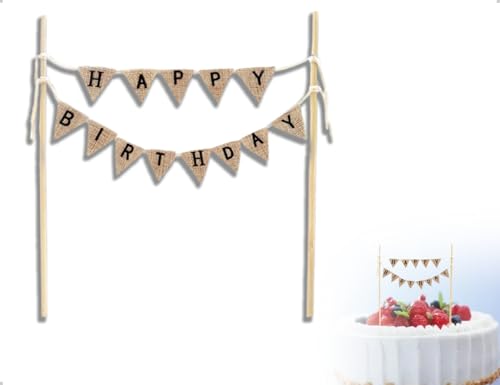 Emezddo Happy Birthday Tortendeko,Geburtstag Drieck Flagge Girlande,Kuchen Deko Wimpelkette mit Holzstäbchen,verwendet für Frauen,Männer,Mädchen,Jungen Babydusche von Emezddo