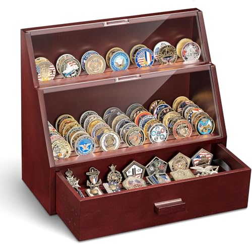 Emfogoo Münzständer, Holz, Challenge Coin Display mit HD-Acryl und Schubladen, 13 Reihen, für 100 Militär Medaillen für Münzsammler Emfogoo Münzständer, Holz, Challenge Coin Display mit HD-Acryl und Schubladen, 13 Reihen, für 100 Militär Medaillen für Münzsammler von Emfogoo