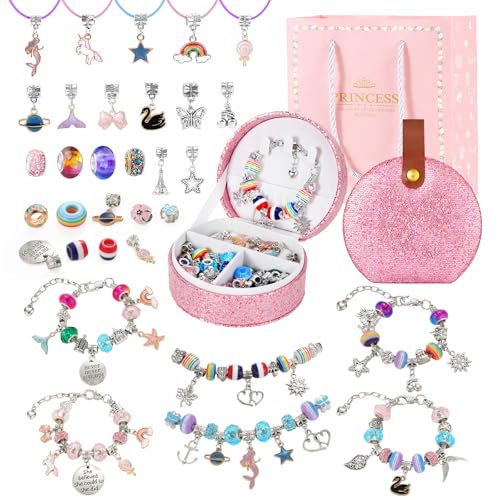 Emibele Charm Perlen Armband Bastelset Mit Tragbarer Schmuckbox, Schmuck Bastelset Für Kinder Alter 5 6 7 8-12,DIY Kunst Handwerk Spielzeug Für Les Ados Mädchen Geschenkideen Geburtstag Weihnachten von Emibele