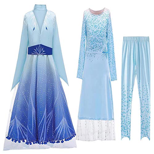 Emin ELSA Kostüm Mädchen Prinzessin Schneekönigin Eiskönigin ELSA 6 Kostüm Langarm Kleid Outerwear Hosen Outfit Set Verkleidung Halloween Weichnachten Ankleiden von Emin