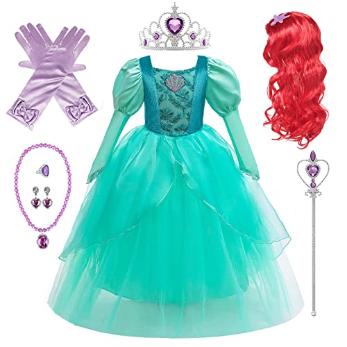 Emin Kinder Meerjungfrau Kleid Mädchen Ariel Prinzessin Verkleidung mit Accessoires Perücke Geburtstag Party Weihnachten Halloween Karneval Cosplay Prinzessin Kostüm von Emin