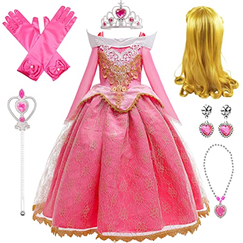 Emin Mädchen Prinzessin Aurora Kleid Dornröschen Verkleidung Kinder Prinzessin Kleid mit Accessoires Geburtstag Party Weihnachten Halloween Karneval Cosplay Kostüm von Emin