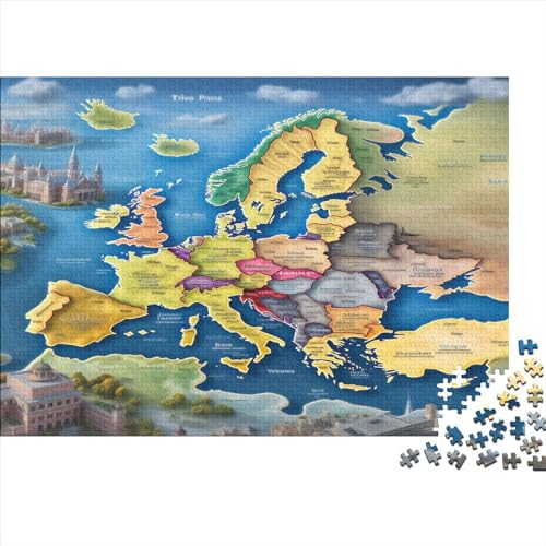 Karte von Europa1000 Teile Puzzles Für Erwachsene Teenager Stress Abbauen Familien Majestätisch Kunstpuzzle-1000 Teile Puzzle Kinder Lernspiel Spielzeug Geschenk von Eminyntia