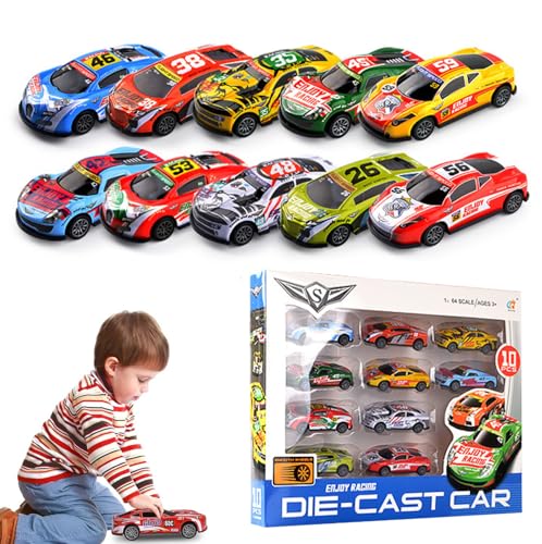 Emotionlin 10 Simulation von Carbonlegierung Rennwagen-Set - 10 sorgfältig gestaltete Autos für Kinder im Alter von 2 bis 5 Jahren,ziehbare Miniatur-Spielzeugautos (10 Fahrzeuge/Satz) von Emotionlin