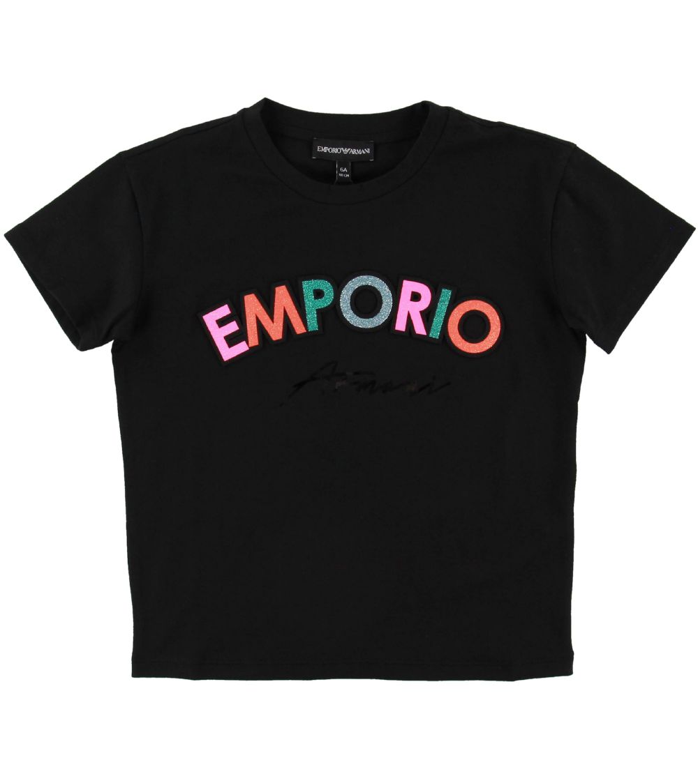 Emporio Armani T-Shirt - Schwarz m. Glitzer/Aufnäher - Emporio Armani - 10 Jahre (140) - T-Shirts von Emporio Armani