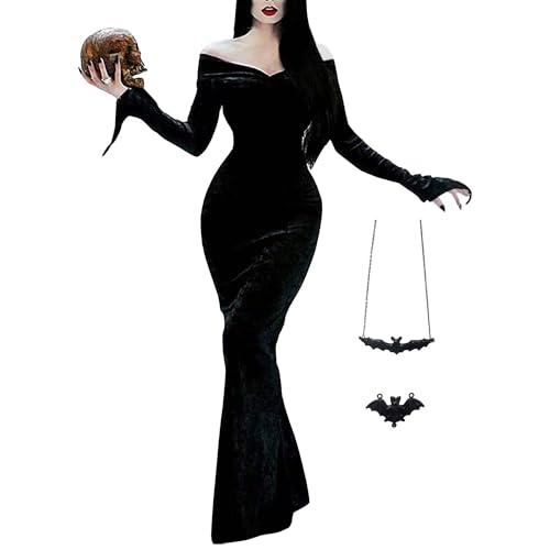 Emyzkc Halloween Addams Kostüm Kleid Erwachsene Damen Cosplay Schulterfrei Maxi Langarm Familienparty Kleider, Morticia, Small Emyzkc Halloween Addams Kostüm Kleid Erwachsene Damen Cosplay Schulterfrei Maxi Langarm Familienparty Kleider, Morticia, Small von Emyzkc