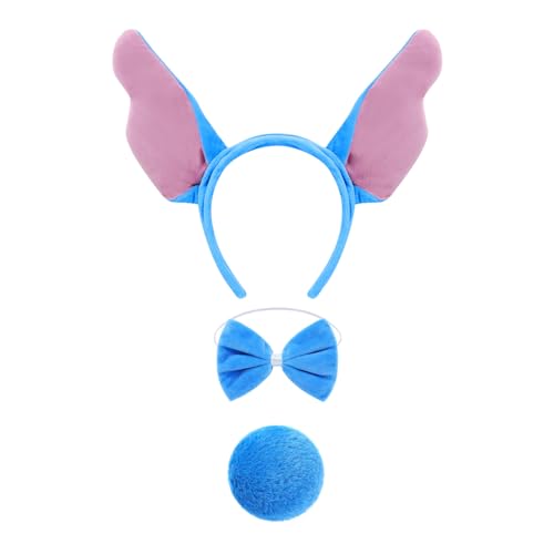 Enccfoeo Blaue Ohren Stirnband Biegbare Ohren Stirnband für Frauen Halloween Stirnbänder Kostüm Kopfbedeckung Party Cosplay Dress Up Zubehör Fliege Schwanz EN047 von Enccfoeo