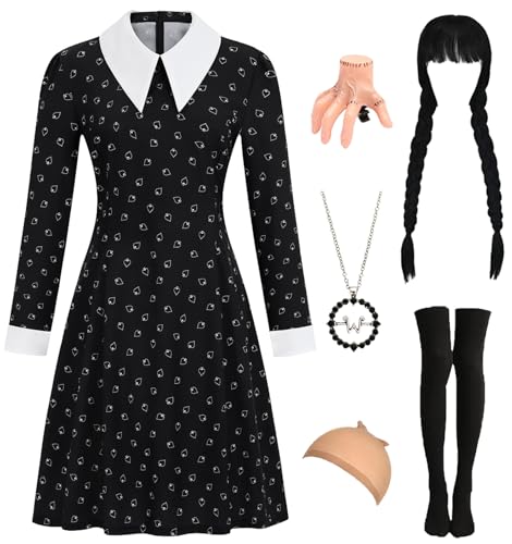 Enccfoeo Schwarzes Damenkleid für Erwachsene, Halloween-Kostüm mit Zubehör für Rolle, Cosplay, Geburtstag, Outfits EN062L von Enccfoeo