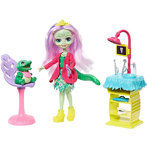 Enchantimals Zahnarztpraxis Spielset mit Andie Alligator-Puppe (15 cm), Tierfigur und über 10 Zubehörteilen von Enchantimals