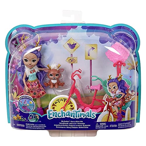 Enchantimals GJX30 - Fahrradfreunde Spielset (ca. 28 cm) mit Danessa Deer Puppe (ca. 15 cm) und Tierfigur Sprint, Puppe mit beweglichen Beinen, tolles Geschenk für Kinder von 3 bis 8 Jahren von Enchantimals