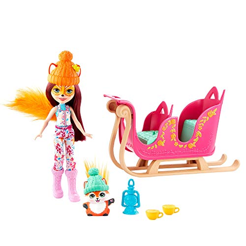 Enchantimals GJX31 - Schlittenfreunde Set mit Felicity Fox Puppe (15,24 cm), Tierfigur Flick, Schlitten und Zubehör, tolles Geschenk für Kinder von 3 bis 8 Jahren von Enchantimals