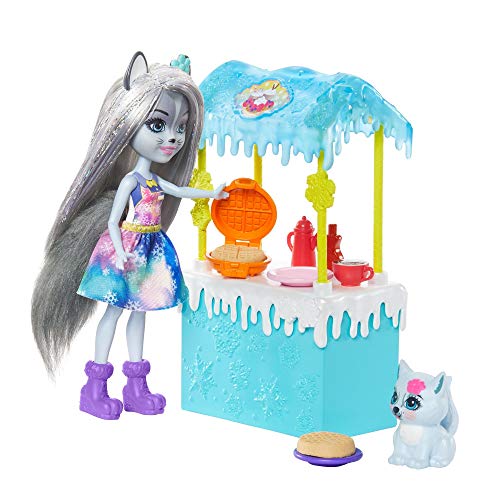 Enchantimals GJX37 - Kakaostand mit Hawna Husky Puppe (15,24 cm) & Tierfigur Whipped, Waffeln aus Spielknete backen, tolles Geschenk für Kinder von 3 bis 8 Jahren von Enchantimals