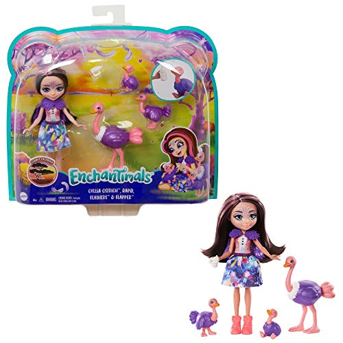 Enchantimals GTM32 - Familien Spielzeugset, Ofelia Ostrich Puppe (15,2 cm) mit 3 Tierfiguren, Sonnensavannen-Linie, Spielzeug Geschenk für Kinder ab 3 Jahren von Enchantimals