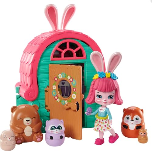 Enchantimals GTM47 - Secret Besties Bree Bunnys Hütte (15 cm) mit 1 Puppe (9 cm), 5 Tierfiguren und 1 Futter-Zubehörteil, aus der Harvest-Hills-Sammlung, tolles Geschenk für Kinder ab 3 Jahren von Enchantimals