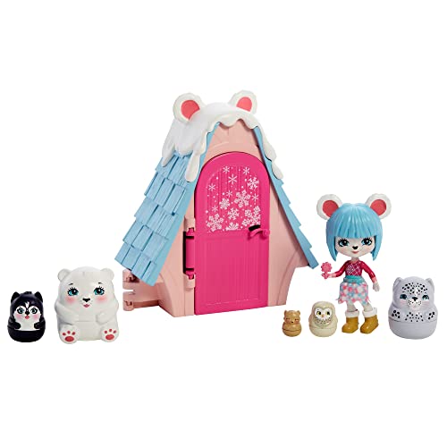 Enchantimals GTM50 - Secret Besties Pawbry Polar Bear Ski-Hütte (15 cm) mit 1 Puppe (9 cm), 5 Tierfiguren und 1 Zubehörteil, ab 4 Jahren von Enchantimals