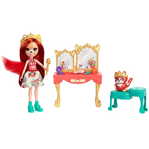 Enchantimals GYJ05 - Royaler Frisiertisch Spielset, mit Fabrina Fox Puppe (ca. 15,2 cm) und 1 Tier, Spielzeug für Kinder ab 4 Jahren von Enchantimals
