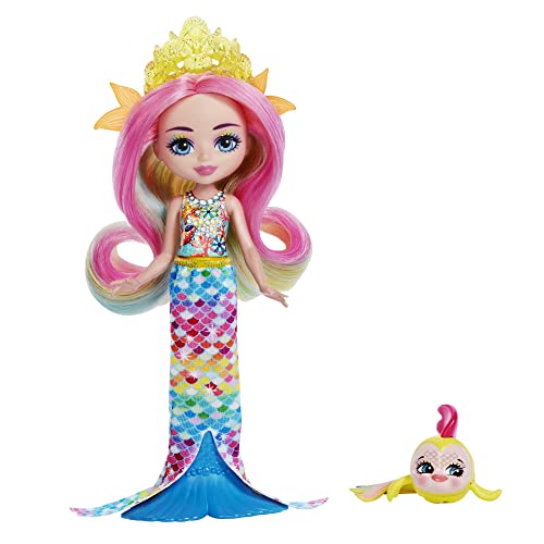 Enchantimals HCF68 - Royal Enchantimals Radia Rainbow-Fish Puppe (15,2 cm) & Flo aus Königreich Oceana, kleine Puppe mit abnehmbarem Rock und Zubehör, tolles Geschenk für Kinder von 3 bis 8 Jahren von Enchantimals
