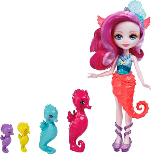 Enchantimals HCF73 - Royal Sedda Seahorse Puppe, Mit 4 Seepferdchen Tierfiguren, Tolles Spielzeug Geschenk Für Kinder Ab 3 Jahren, Multicolour, Ca. 15 cm von Enchantimals