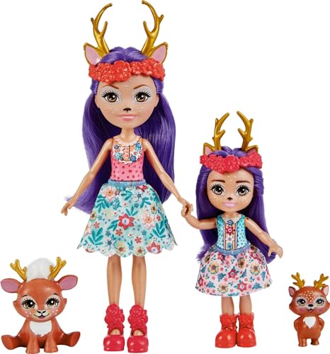 Enchantimals HCF80 - Danessa Deer und kleine Schwester (ca. 15 cm und ca. 10 cm) und 2 Tierfiguren, Abnehmbarer Rock und Zubehörteile, tolles Spielzeug Geschenk für Kinder ab 3 Jahren von Enchantimals