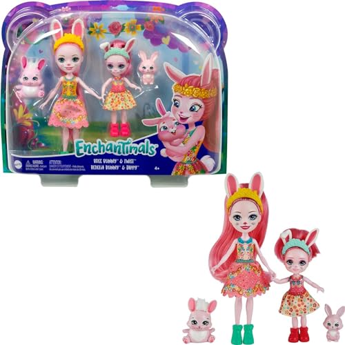 Enchantimals HCF84 - Bree Bunny und kleine Schwester (ca. 15 cm und ca. 4 cm) & 2 Tierfiguren, abnehmbarer Rock und Zubehörteile, tolles Spielzeug Geschenk für Kinder ab 3 Jahren von Enchantimals