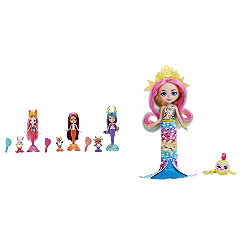 Enchantimals HCF87 - Royal Meerjungfrauen 3er-Set (ca. 15 cm) & HCF68 - Royal Radia Rainbow-Fish Puppe (15,2 cm) & Flo aus Königreich Oceana, für Kinder von 3 bis 8 Jahren von Enchantimals