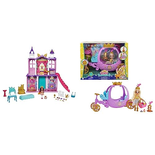 Enchantimals HCG59 - Royals Ballzauber Schloss ca. 66 cm groß , 19 Teile & GYJ16 - Spielset Rollende Kutsche für Prinzessinnen 20,5 cm von Enchantimals