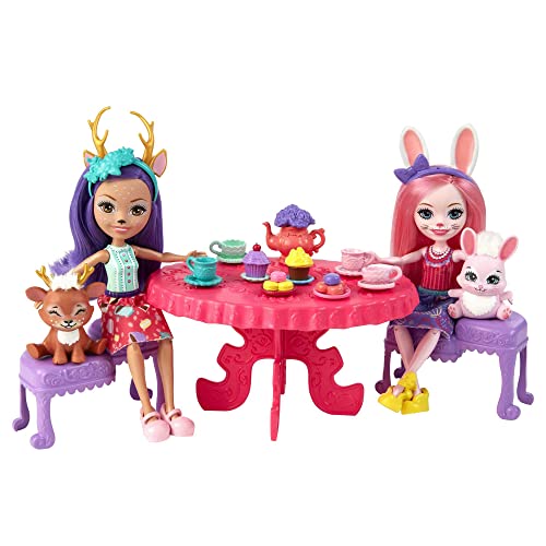 Enchantimals HFF35 - Tee-Party Spielset, über 15 Teile, Spielset mit der Rehpuppe Danessa Deer und der Hasenpuppe Bree Bunny (ca. 15 cm), tolles Spielzeug Geschenk für Kinder ab 3 Jahren von Enchantimals