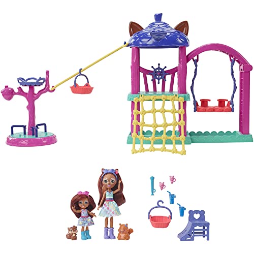 Enchantimals HHC16 - City Tails Abenteuer-Spielplatz Spielset mit den 2 Eichhörnchen-Puppen Sabine und Seneca, 2 Tier-Freunden mit Zubehör, für Kinder ab 4 Jahren von Enchantimals