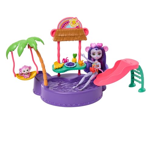 Enchantimals-Puppe und Zubehör, Affen-Swimmingpool-Spielset, Puppe und beste Tierfreund-Figur, Rutsche, Schaukel und vieles mehr, Geschenke für Kinder, HTW73 von Enchantimals