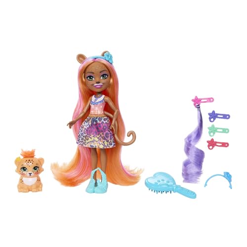 Enchantimals Glam Party Deluxe Hair - Puppe mit Zemirah Zebra, Gillian Giraffe oder Charisse Cheetah mit superlangem Haar und 5 Haarspiel-Accessoires, für Kinder ab 4 Jahren, HNV30 von Enchantimals