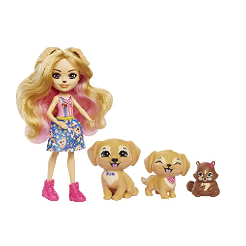 Enchantimals City Tails Gerika Golden Retriever Familie - Puppe mit 3 Tierfiguren, abnehmbarem Rock und Schuhen, fördert fantasievolles Spielen, für Kinder ab 4 Jahren, HHB85 von Enchantimals