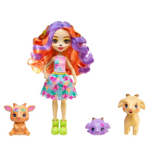 Enchantimals Sunshine Beach Tierpuppe und 3 Ziegen-Haustierfreunde, Spielzeug zum Stylen mit farbenfrohen Moden, HXC00 von Enchantimals