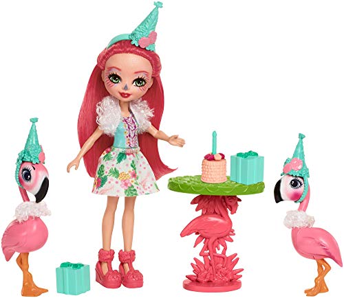 Mattel Enchantimals FCG79 - Themenpack Partyspaß mit Flamingomädchen Fanci Flamingo Puppe und zwei Tierfreunden von Enchantimals
