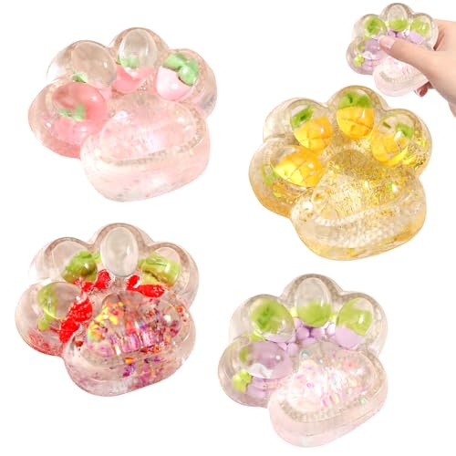 Encuryna 4 Stück Katzenpfoten Squishy, Weiche Anti-Stress Spielzeuge für Erwachsene & Kinder - Lustige Sensorische Fidget Toys, Große Flauschige Pfoten zum Drücken (7x6.5 cm) von Encuryna