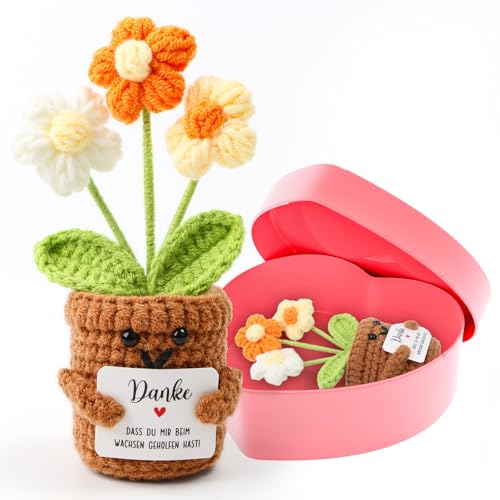 Encuryna Danke Geschenk Positive Kartoffel Deutsch Glücksbringer, Positive Potato Gestrickte mehrfarbige Blumenpuppe, Pocket Hug, Kleines Dankeschön Geschenk für Freunde Kollegen und Famili von Encuryna