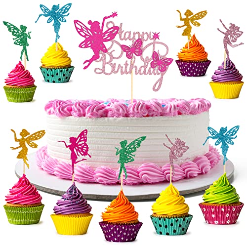 Fee Cupcake Toppers Encuryna 31Stück Fee Kuchen Dekoration Feen Geburtstag Kuchen Topper Geburtstag Fairy Kuchen Topper Mädchen für Kinder Mädchen Geburtstagsdeko von Encuryna