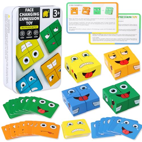 Holzwürfel Puzzle Spielzeug, Puzzle Bauwürfel Gesichter, 16 Puzzle Bauen Würfeln Zauberwürfel Spielzeug, Montessori Puzzle Bauwürfel Spiel, Würfelpuzzle Spielzeug für Kinder 3+ Jahre von Encuryna