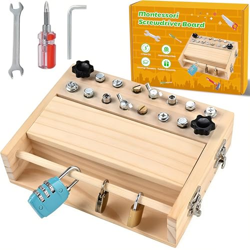 Montessori Spielzeug ab 3 4 5 Jahre, Holzspielzeug Motorikspielzeug mit Schraubendreher, Busy Board mit Schlüssel & Schloss, Lernspielzeug Geschenk für Jungen Mädchen Montessori Spielzeug ab 3 4 5 Jahre, Holzspielzeug Motorikspielzeug mit Schraubendreher, Busy Board mit Schlüssel & Schloss, Lernspielzeug Geschenk für Jungen Mädchen von Encuryna