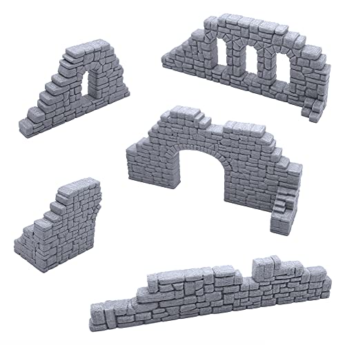 EnderToys Ruined Stone Walls Set A, Terrain Scenery for Tabletop 28mm Miniatures Wargame, 3D Printed and Paintable von EnderToys