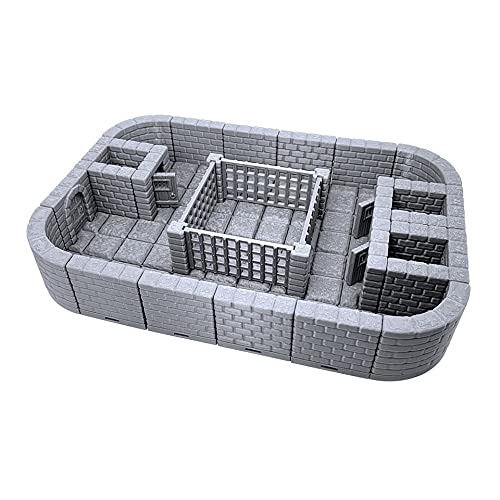 EnderToys Locking Dungeon Tiles – Gefängnisgrube, lackierbar, 3D-gedruckte Tischplatte, Rollenspiel, Gelände, Landschaft für 28 mm Miniaturen, Grau von EnderToys