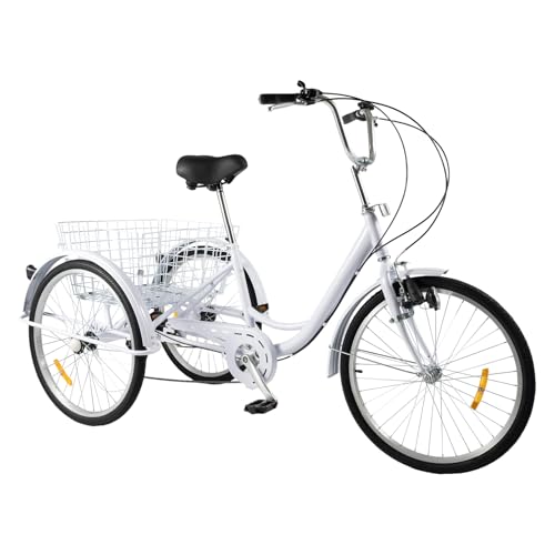 24 Zoll Dreirad für Erwachsene 6 Gang 3 Räder Fahrrad Dreirad Cruiser 3 Räder Bike mit Korb und Scheinwerfer Lastenfahrrad Höhenverstellbar Outdoor, Weiß 24 Zoll Dreirad für Erwachsene 6 Gang 3 Räder Fahrrad Dreirad Cruiser 3 Räder Bike mit Korb und Scheinwerfer Lastenfahrrad Höhenverstellbar Outdoor, Weiß von Endingfuny
