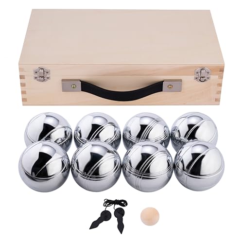 Engelhart - 010206 - Luxus-Holz-Pétanque-Spiel - 8 Chrom-Boules - Holz-Koffer - Outdoor-Spiel - Boules 74 mm + Pétanque-Zubehör - 2 bis 4 Spieler - Ab 6 Jahren von Engelhart