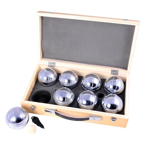 Engelhart - 010206 - Luxus-Holz-Pétanque-Spiel - 8 Chrom-Boules - Holz-Koffer - Outdoor-Spiel - Boules 74 mm + Pétanque-Zubehör - 2 bis 4 Spieler - Ab 6 Jahren von Engelhart