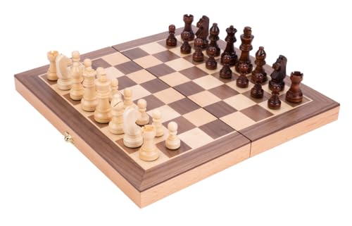 Engelhart – 151203 – Schachspiel aus Buchenholz mit Nussbaumfurnier – zusammenklappbar – Maße: 30 x 30 x 5 cm – König: 64 mm, Feld 33 mm – inkl. Spielfiguren von Engelhart