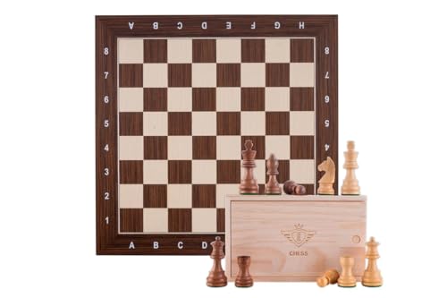 Engelhart - 170494 - Luxuriöses Schachspiel mit Koordinaten - Braun - 40 cm - Schachbrett aus Ahorn- und Cassia-Holz mit Intarsien - Gewichtete, Geschnitzte Figuren - Ab 6 Jahren von Engelhart