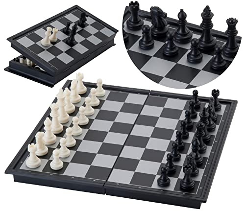 Engelhart - Schachspiel magnetisch - Einklappbar Schachbrett Pädagogische Speil mit Magnetischem, Reisen, Schwarz und weiß (24 cm x 24 cm) von Engelhart